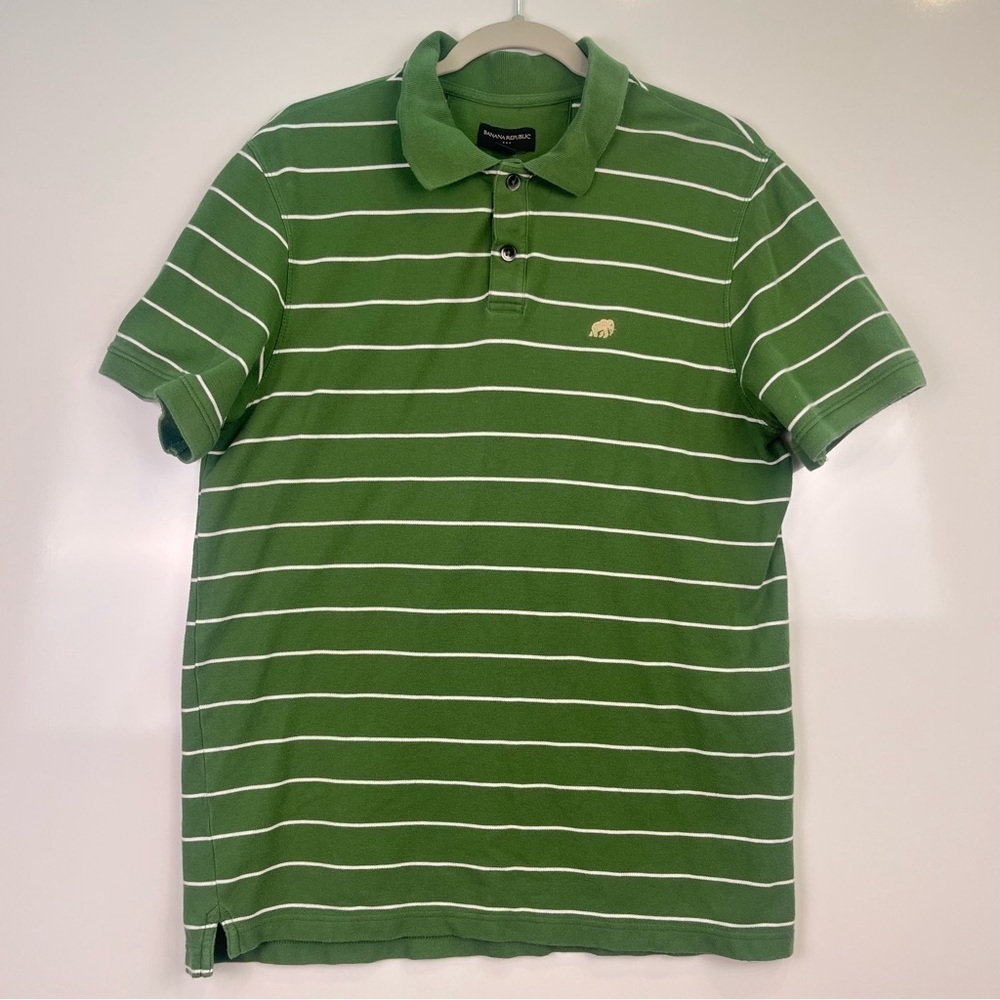 2/$30 Banana Republic Elephant Green Striped Polo Shirt for Men